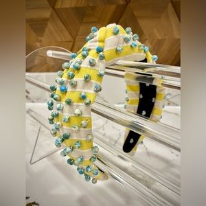 LELE SADOUGHI - Turquoise Sunflower Beaded Poplin Knotted Headband